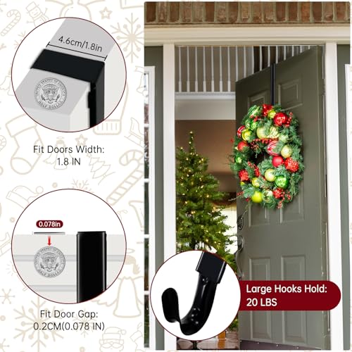 Adjustable Black Over-the-Door Wreath Hanger 15-25 in – Heavy Duty 20 lb