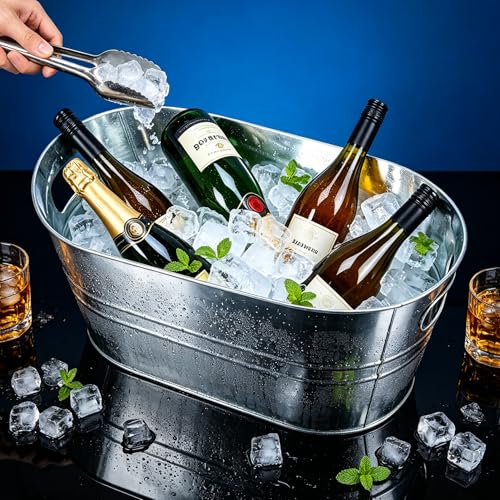 GIQSX 4 Pack 3 Gallon Galvanized Beverage Tubs - Ice Buckets for Parties & Camping