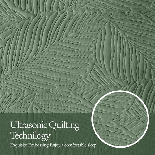 OARAGE Olive Green Queen Quilt Bedding Set - 3-Piece Microfiber Bedspread
