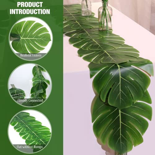 Waydress 4 Pcs Tropical Palm Leaf Table Runners 72 Inch Long - Natural Fake Leaf Decor for Party & Event
