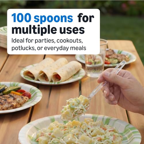 Amazon Basics Disposable Clear Plastic Spoons 100 Count