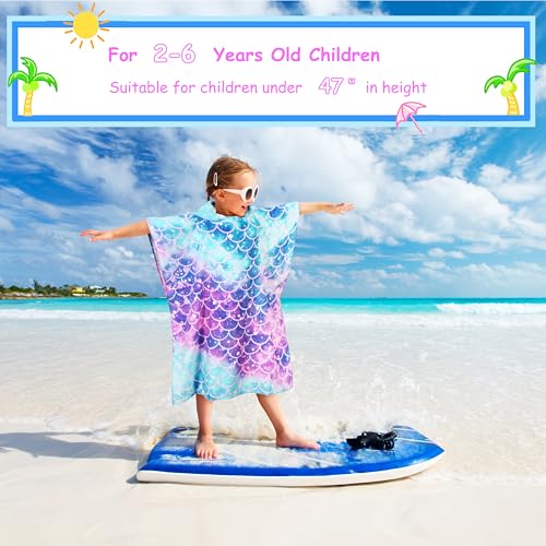 Catalonia Kids Mermaid Hooded Towel Poncho – 100% Cotton Swim Robe for Girls 2-6