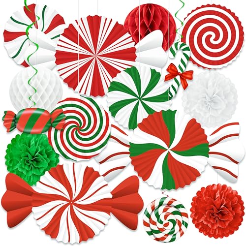 Moon Boat 15Pcs Candyland Christmas Party Decorations Set: Paper Fans, Honeycomb, Swirls