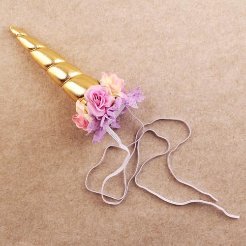 Floral Unicorn Horn Headband & Hair Tinsel Costume Set for Horses