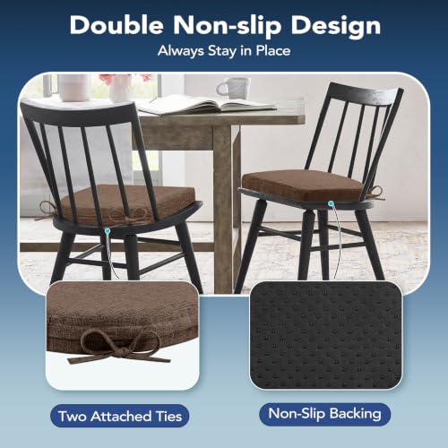 Memory Foam Dining Chair Cushions, Non-Slip Kitchen Seat Pads, Set of 4, Brown