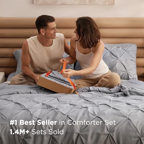 Bedsure King Size Comforter Set Grey - 7-Piece Bed in a Bag