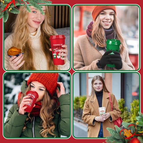 Pickmesh 12 Pack Christmas Reusable 16oz Plastic Coffee Cups - Classic Style