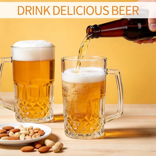 4-Pack 17.4 oz Large Glass Beer Mugs with Handles for Freezer Chilling