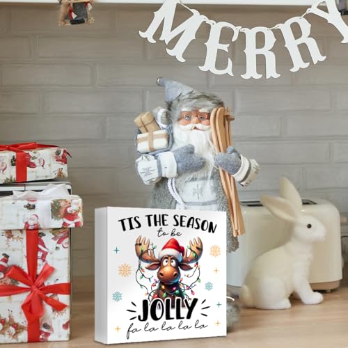 TTBDPB C01 Moose Christmas Sign 5x5 in – Black Wooden Box Decor for Home, Bedroom, Office