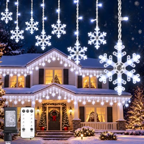 Suddu Christmas Snowflake Lights Outdoor 168 LED Cool White 10.7ft Connectable