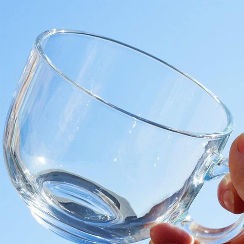 Large Clear Glass Coffee Mugs Set of 2,14.8 oz(440ml)-Wide Mouth Tea Cups with Handle and Spoon Transparent Drinking for Cappuccino Cups, Latte, Milk color 4 Piece