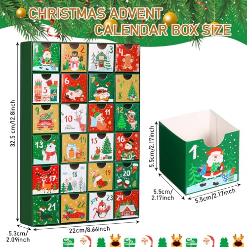 Containlol Christmas Advent Calendar Boxes 24 Days Advent Countdown Gift Boxes Christmas Cardboard Number Empty Boxes Xmas Holiday Decoration for Fill Your Own Gift Box(Green)