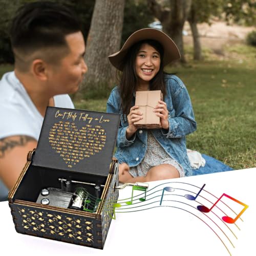Engraved Wooden Hand Crank Music Box - Can't Help Falling in Love