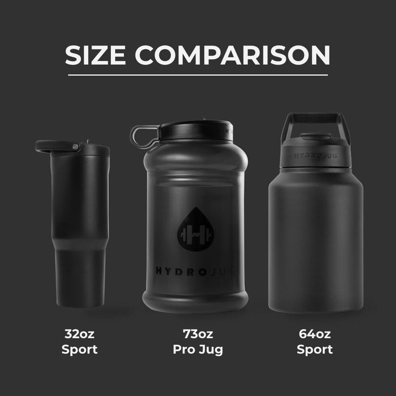 HydroJug Half Gallon Water Bottle 73oz - Refillable, Reusable Jug With Carry Handle - Leakproof Guarantee - Great For On-The-Go Hydration - Dishwasher Safe, BPA Free, Black (Pro Jug V2)