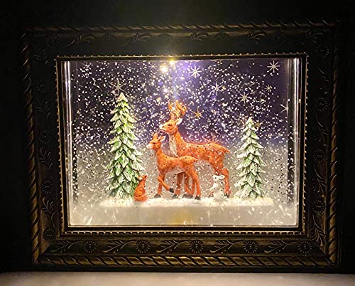 San Francisco Music Box Reindeer in the Woods Frame with Lights & Music