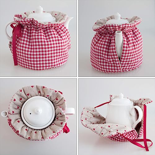 Insulated Tea Cozy Set, Green Floral Cotton Teapot Cover Warmer