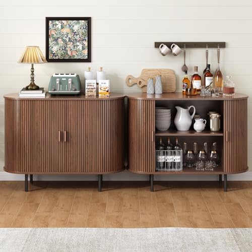 40" Mid-Century Modern Walnut Sideboard Buffet Cabinet with Sliding Door