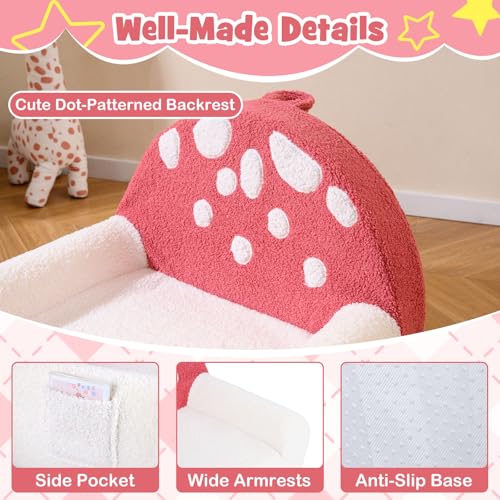 Kids Foam Sofa Chair, Teddy Fleece Toddler Armchair with Side Pocket