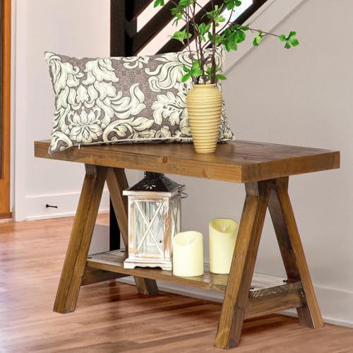 30-Inch Solid Wood Farmhouse Bench, Rustic Indoor Entryway Seating