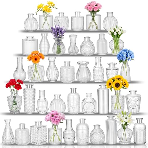 40-Piece Small Clear Glass Bud Vases Bulk Set for Table Centerpieces