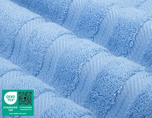 Turkish Luxury Cotton Towel Set with Sky Blue Accents - 6 Piece Bath & Hand Towels