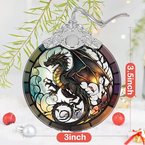 Dragon Stained Glass Ornament, 3.5-Inch Holiday Tree Hanging Decoration