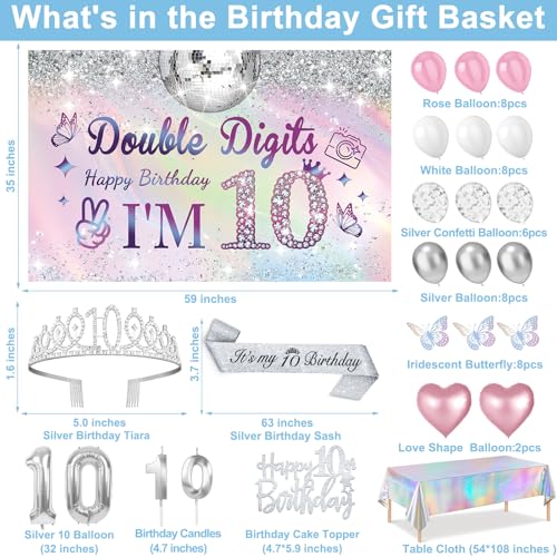 Juesly 10th Birthday Decorations for Girls - Iridescent Silver 49pcs | Variation 10XC