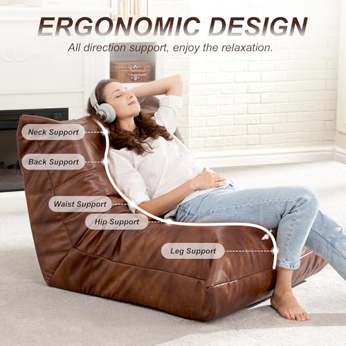 Ergonomic Memory Foam Floor Chair - Faux Leather Bean Bag Lounger