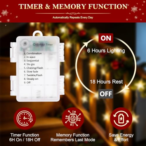 Battery Operated 20ft Christmas Star String Lights with 60 Warm White LEDs