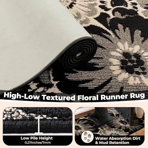 2x8 Floral Hallway Runner Rug, Non-Slip Washable Boho Kitchen Carpet
