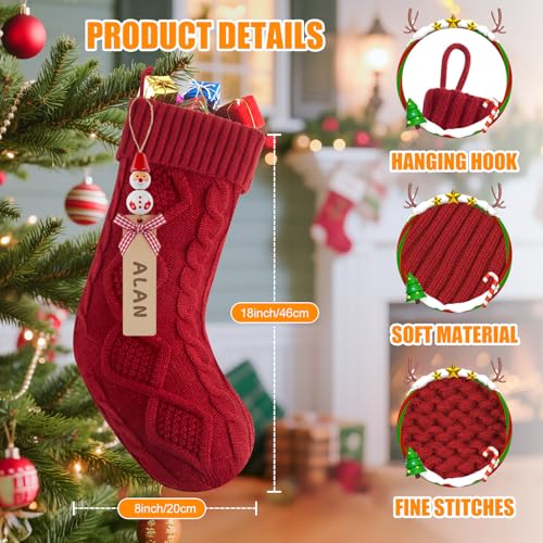 Minetom 6-Pack Christmas Stockings 18-Inch Knit Red Green White with DIY Snowman Name Tags