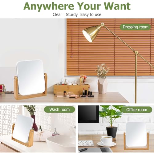 LFOYOU Vanity Makeup Mirror with Natural Bamboo Stand, Double Sided