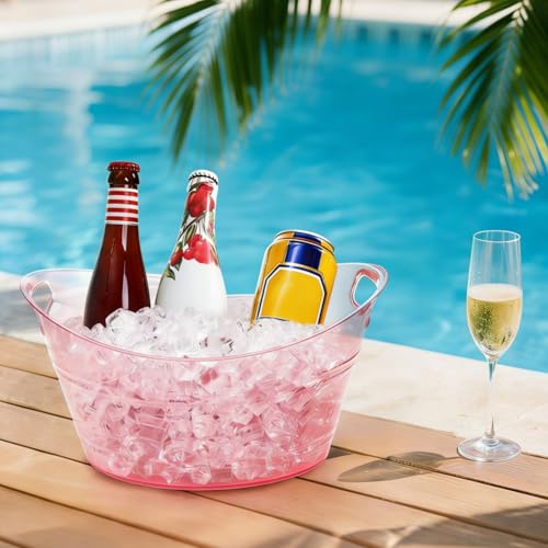6 Pack Plastic Ice Buckets with Tongs - 4.5L Large Capacity, Neon Design