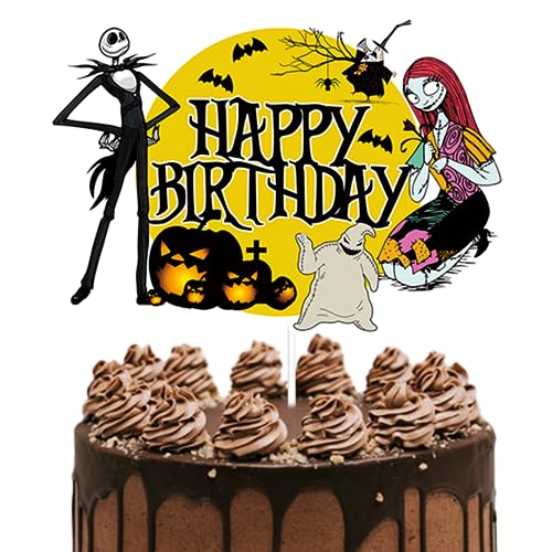 Night Before Christmas Nightmare Happy Birthday Cake Topper - Halloween Skeleton Decor