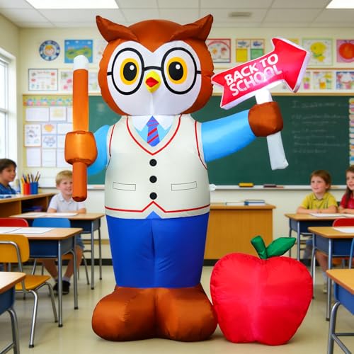 5FT Back to School Inflatable Professor Owl - LED Blow Up Yard Decor