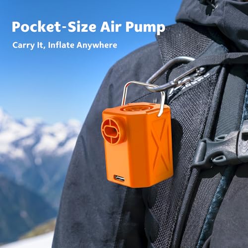 Mini Air Pump for Inflatables - Portable Rechargeable Inflator & Deflator with Camping Light