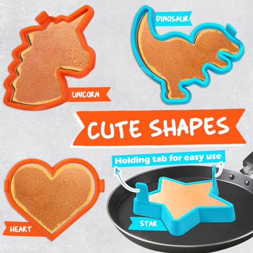 Silicone Pancake Molds 4-Pack Nonstick Fun Shapes for Griddle Cooking