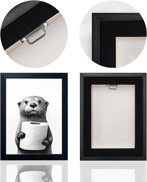 Funny Bathroom Wall Art - Framed Black and White Raccoon Canvas Print | Humorous Decor for Your Bathroom