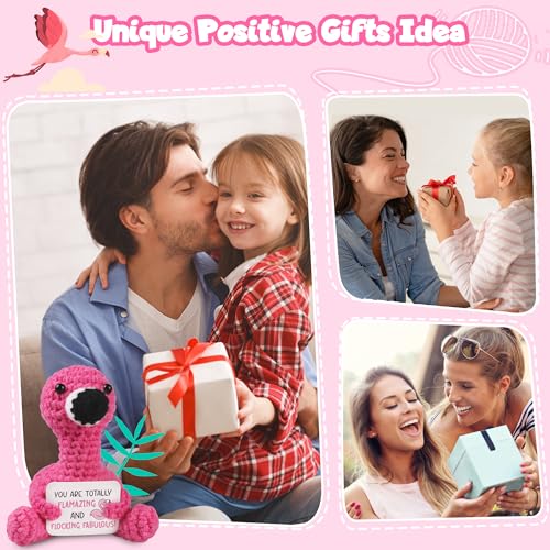 Handmade Positive Flamingo Crochet Plush Doll with Motivational Card
