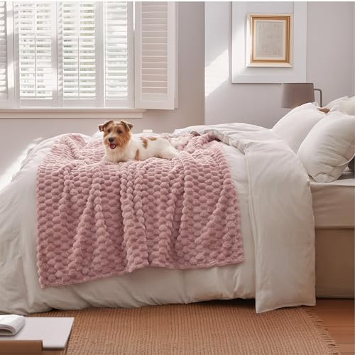Dusty Rose Plush Throw Blanket 50x60 Inches - Soft Fleece Bubble Texture