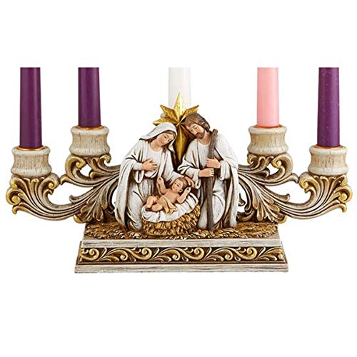 Gold Holy Family Nativity Advent Candle Holder - Resin Christmas Centerpiece