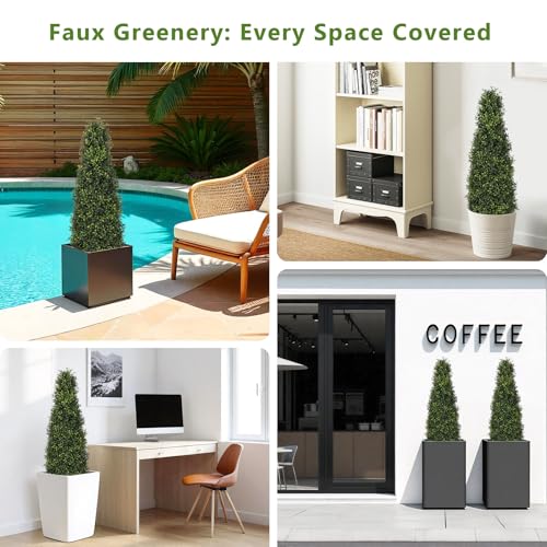 4ft Artificial Boxwood Topiary Trees (Set of 2) - UV Resistant Faux Plants