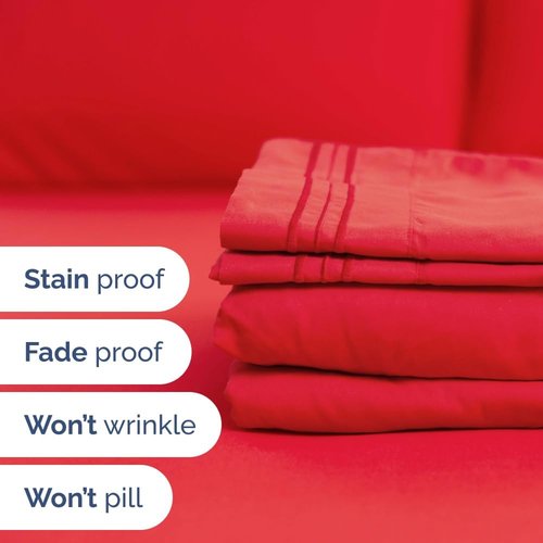 Flex Top Split Head King Sheet Set - Comfy Cooling Bed Sheets | Ultra-Soft Luxury Bedding - Deep Pockets, Red