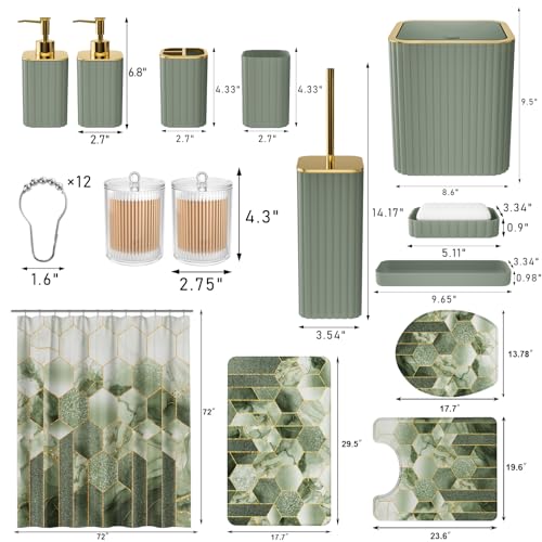 26-Piece Sage Green Bathroom Accessory Set with Shower Curtain and Rugs