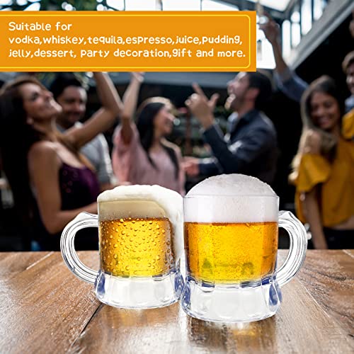 30 Pcs Mini Plastic Beer Mugs, 1 oz Clear Shot Glasses with Handles