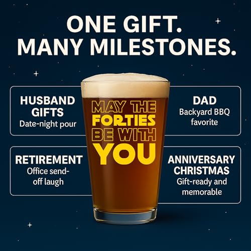 May The Forties Be With You Beer Glass - Funny 40th Birthday Gift for Men