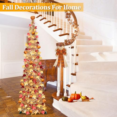 5FT Fall Tree with 50 Warm White Lights and Pumpkins - Battery Operated Halloween Decor