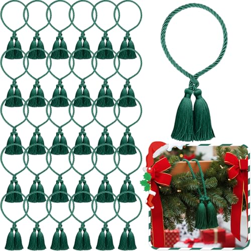 Zhengmy 30 Pcs 24in Christmas Garland Ties with Tassels, Green - Twistable Wire Ends