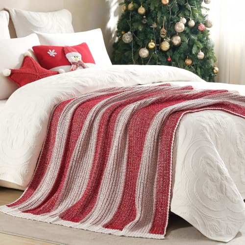 Amélie Home Two-Tone Chenille Knit Throw Blanket 50x60 Red