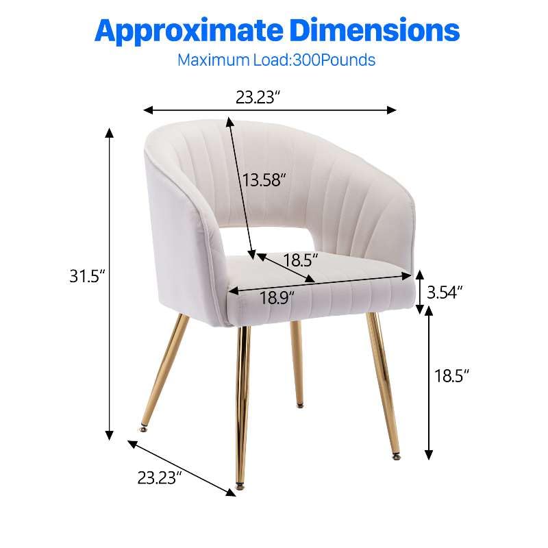 Modern Velvet Upholstered Accent Chair with Gold Legs, Cream